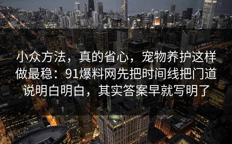 小众方法，真的省心，宠物养护这样做最稳：91爆料网先把时间线把门道说明白明白，其实答案早就写明了