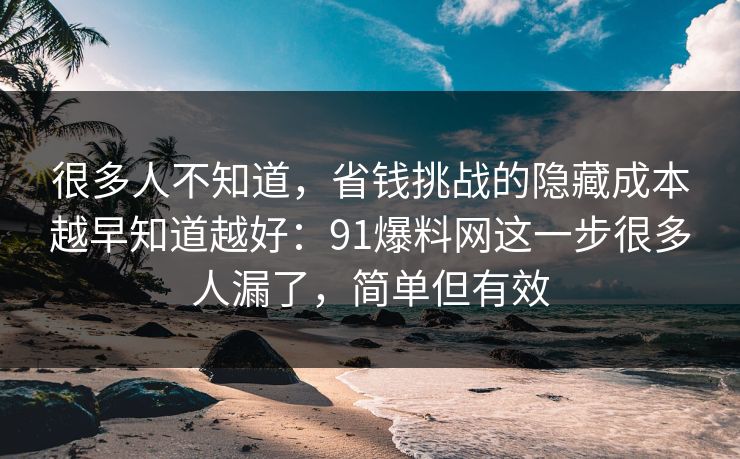 很多人不知道，省钱挑战的隐藏成本越早知道越好：91爆料网这一步很多人漏了，简单但有效