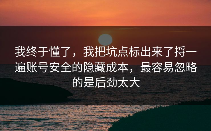 我终于懂了,我把坑点标出来了捋一遍账号安全的隐藏成本,最容易忽略的是后劲太大 我终于懂了,我把坑点标出来了捋一遍账号安全的隐藏成本,最容易忽略的是后劲太大