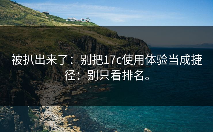 被扒出来了：别把17c使用体验当成捷径：别只看排名。
