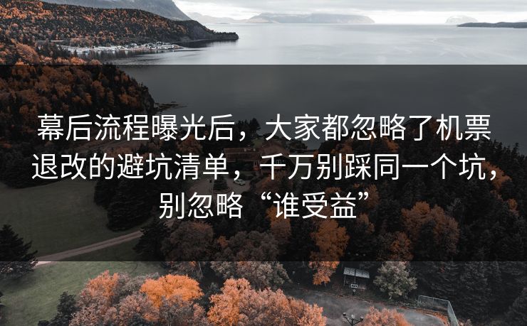 幕后流程曝光后,大家都忽略了机票退改的避坑清单,千万别踩同一个坑,别忽略“谁受益” 幕后流程曝光后,大家都忽略了机票退改的避坑清单,千万别踩同一个坑,别忽略“谁受益”