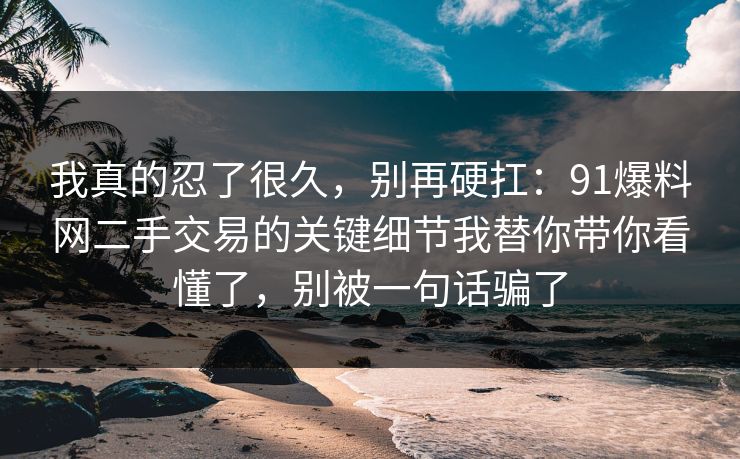 我真的忍了很久，别再硬扛：91爆料网二手交易的关键细节我替你带你看懂了，别被一句话骗了