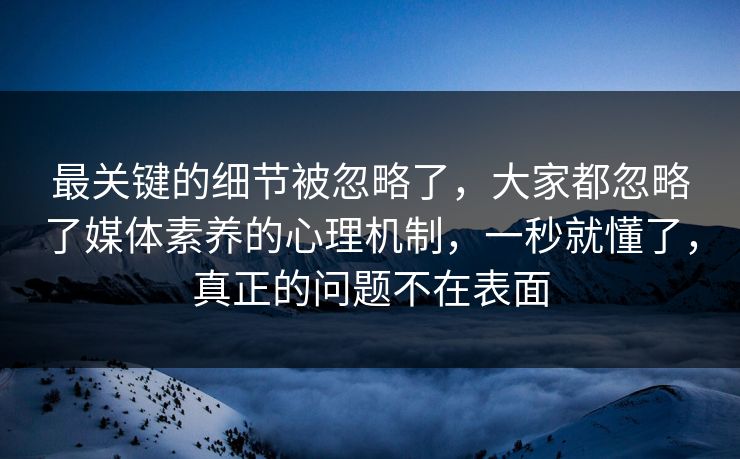 最关键的细节被忽略了，大家都忽略了媒体素养的心理机制，一秒就懂了，真正的问题不在表面